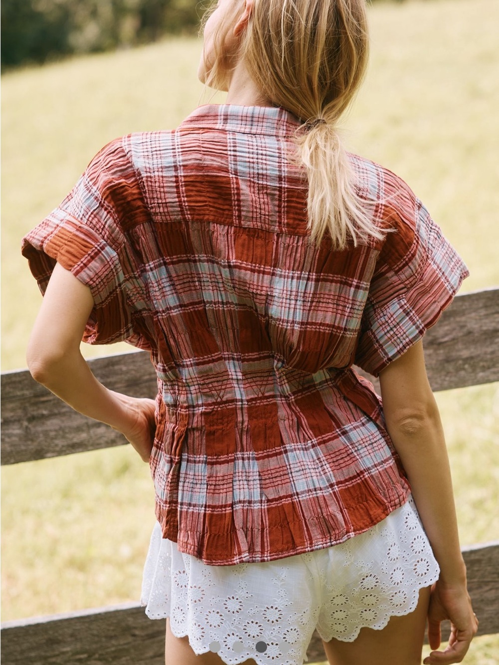 Pilcro Pink and Red Plaid Button-Up Shirt - Picture 6 of 6